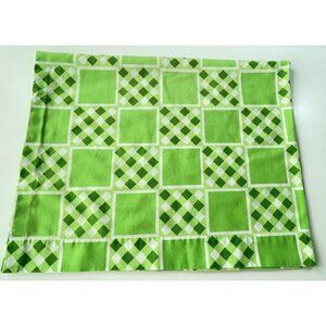 Vintage 70s single pillowcase, green geometric checkered, TruPrest